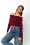 Madonna Collar Knitwear Burgundy Bodysuit with Fold Shoulder