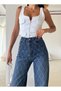 Women's High-Waist Vintage Shiny Stone Patterned Special Design Stretch Fabric Palazzo Denim Jeans - 2