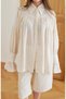 Women's Beige Shirred Shirt with Sleeve Detail - 2