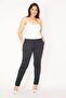 Women's Large Size Navy Blue Striped Side and Back Fleto Pocket Classic Trousers 65n33083 - 4