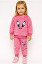 Girl's Pink Fleece Tracksuit Warm Plush Set Winter Cute Patterned 2-Piece Set