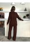 Women's Brown Stylish Floral Embroidered Half Turtleneck Sweater Pants Bottom Top Knitwear Set - 8