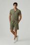 Keten Men's Short Sleeve Slim Shirt Collar Khaki Cotton Shirt and Pipe Leg Shorts Bottom Top Set - 5