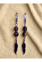 Tiger Eye and Hematite Stone Eagle Feather Detailed Copper Color Dangle Women's Earrings - 5