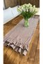 İnci Vintage Velvet Textured Seamless Double Layer Ruffled Milk Brown Runner - 2