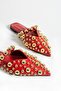 Women's Loja Red Gold Tropu Flat Sole Slippers Pointed Toe