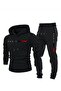 Black 3-Thread Hooded Sweatshirt 2-Piece Set - 5