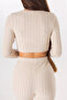 Beige Round Neck Long Sleeve Slit Front Detailed Lycra Blouse Spanish Leg Pants Set - 3