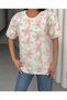 Women's Crew Neck Tulle Floral Short Sleeve Cotton T-Shirt Trend New Season with Floral Accessories