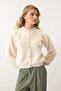 Cream Soft Bearded Yarn Balloon Sleeve Buttoned Knit Cardigan - 3