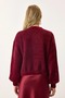 Burgundy Soft Bearded Yarn Balloon Sleeve Buttoned Knit Cardigan - 4