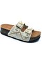 Feles Double Buckle Cork Sole Stone Detailed Women's Slippers White - 7