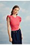Women's Ruffled Sleeves Fuchsia Zero Sleeve Crop T-Shirt - 2