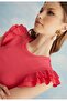 Women's Ruffled Sleeves Fuchsia Zero Sleeve Crop T-Shirt - 3