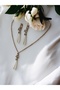Zircon Stone Long Water Drop Pearl Necklace and Earring Set - 5