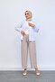 Elastic Waist Casual Loose Fit Beige Trousers - 3
