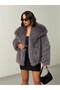 Women's Gray Faux Fur Jacket