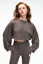 Anouk Women's Cotton Print and Patch Detailed Crew Neck Crop Anthracite Sweatshirt