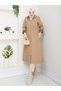 Leopard Printed Li Bondit Fabric Hooded Hijab Trench Coat with Elastic Waistband Rc1205010