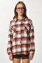 Patterned Oversize Stitched Lumberjack Shirt Tile Bone Ltu0001 - 4