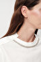 Crew Neck Knitted White T-Shirt with Stones on the Collar - 6