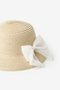Girl's Straw Bucket Hat with White Bow Detail - 2
