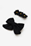 Black Scallop Bow Knitted Flower 2-Piece Clip Buckle - 2