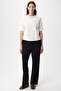 Crew Neck Knitted White T-Shirt with Stones on the Collar - 2