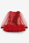 Red Sequined Girl's Dress with Tulle Hem - Balenca - 5