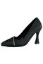 Roland Black Satin Stone Pointed Toe Thin Goblet Heeled Evening Dress Shoes - 7