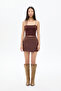 Leather Look Cross Cover Mini Short Skirt Brown - 4