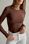 Women's Cotton Finger Insert Detail Bodycon Crew Neck Long Sleeve Blouse - 5