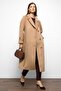 Punto Stitch Detailed Back Pleated Medium Length Cashmere Coat Biscuit 3113 - 3