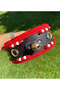 Kangal Dog Collar with Bell Genuine Leather Red White Beaded