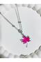 Silver Color Ball Chain Pink Leaf Steel Necklace