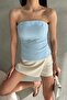 Women's Strapless Waist Buckle Detailed Blouse Ice Blue - 8