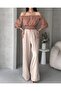 Women's Madonna Collar Waist Gimped Spanish Sleeve Crop Blouse Camel - 8