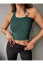 Women's Backless Buckle Detailed Sleeveless Crop Blouse Emerald Green - 4