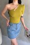 Women's Cut Out Detailed Single Sleeve Crop Blouse Oil Green - 9