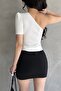 Women's Cut Out Detailed Single Sleeve Crop Blouse White - 5