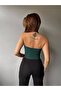 Women's Backless Buckle Detailed Sleeveless Crop Blouse Emerald Green - 8