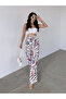 Women's High Waist Elastic Patterned Palazzo Trousers White
