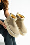 Beige Suede Thick Sole Boots with Wool Inside