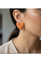 Heart Straw Textured Orange Steel Women's Earrings - 2