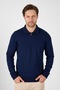 Navy Blue 100% Cotton Men's Half Zipper Polo Neck Knitwear Sweater