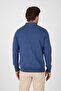 Light Blue 100% Cotton Men's Half Zipper Polo Neck Knitwear Sweater - 5