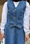 Kruvaz Closure Denim Skirt Suit Dark Blue - 4