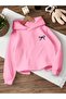 Girl's Minimal Ribbon Printed Pink Hooded Sweatshirt