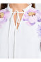 Floral Placement Print Tie-Up Neck Blouse - 4