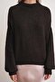 6700 Women's Stand Collar Balloon Knitwear Sweater Dark Brown - 4